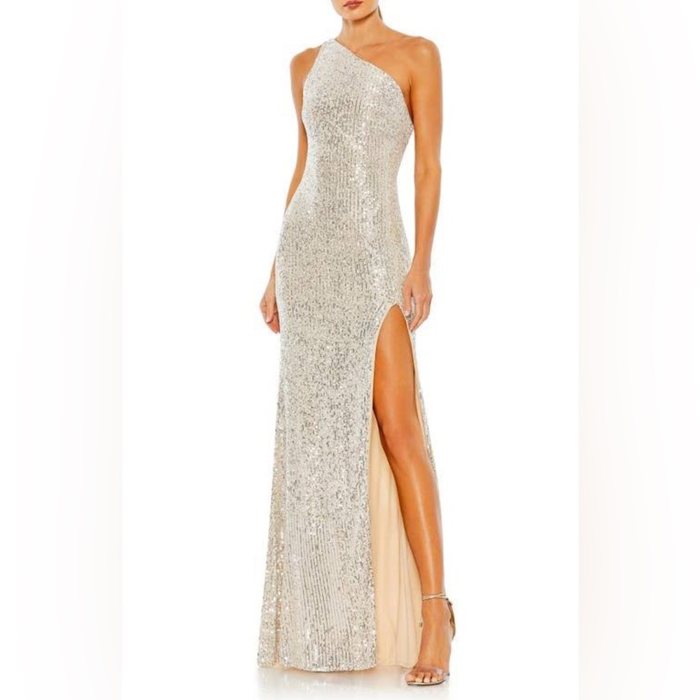 One shoulder sparkly sequin prom dress